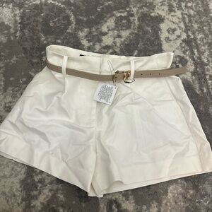 Zara High Waist White Shorts with Tan Belt